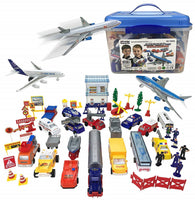 57 Piece Kids Commercial Airport Playset in Storage Bucket Airplane