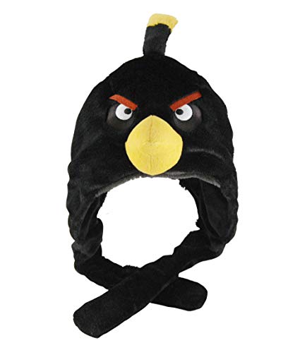 BLACK ANGRY BIRD Faux Fur Animal Hat Hood Winter Ski Snow Pet Plush.