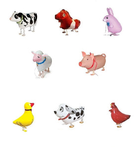 SET OF 8 FARM ANIMALS WALKING BALLOON PET CHICKEN BUNNY LAMB DUCK COW HORSE PIG