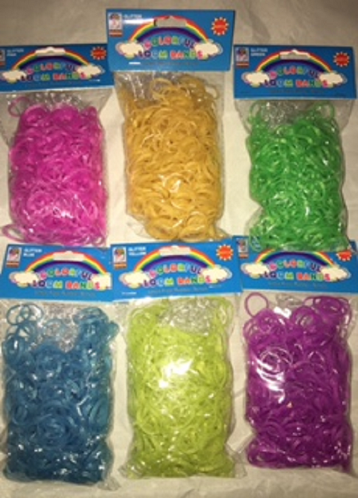 SET OF 3600 PCS GLITTER COLORS (BLUE, PINK, ORANGE, YELLOW, GREEN, PURPLE) DIY LOOM RUBBER BAND REFILLS
