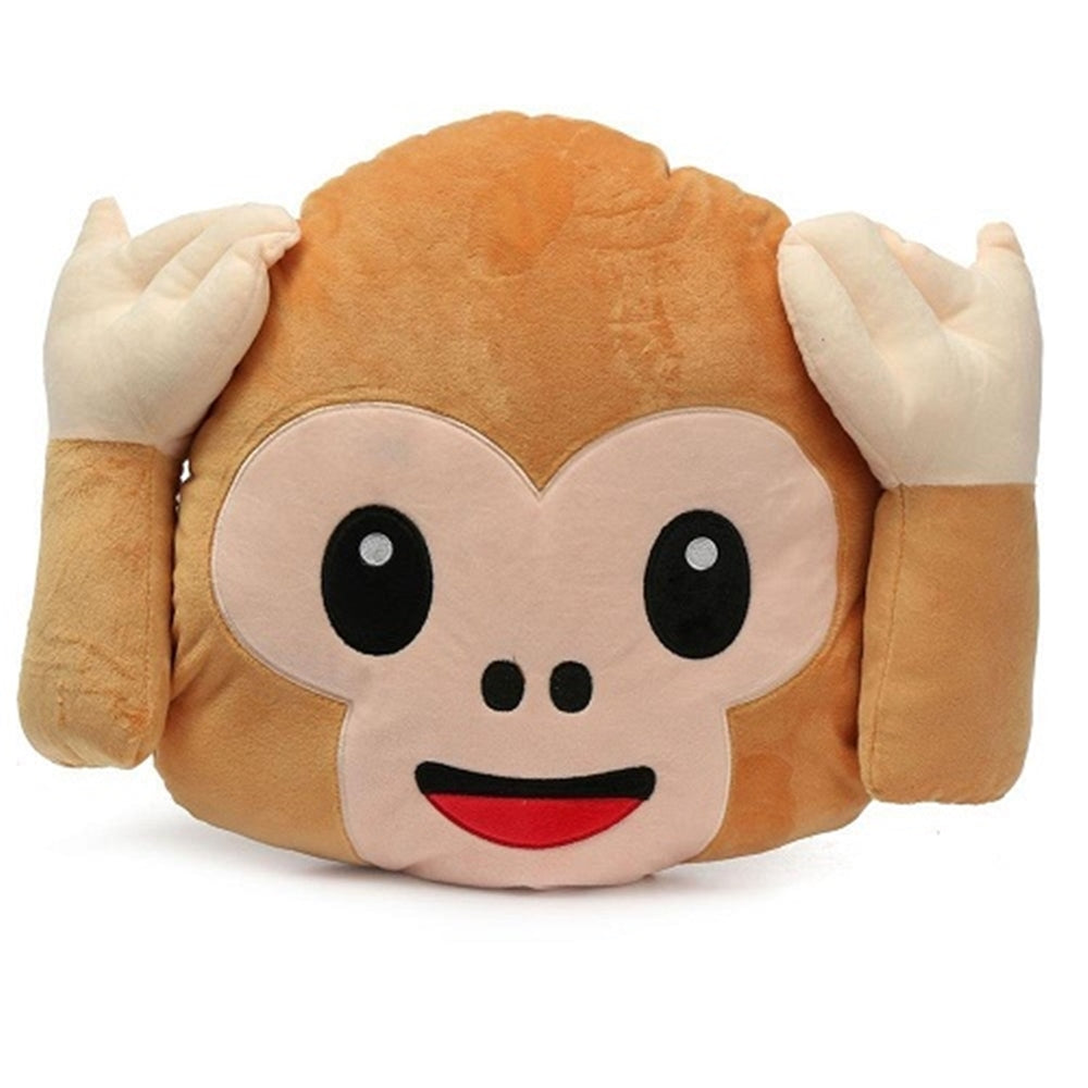 NO HEAR MONKEY EMOTICON PLUSH PILLOW, 17" INCHES