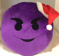 PURPLE SANTA HAT DEVIL EMOTICON PLUSH PILLOW, 12" INCHES