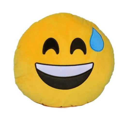 SMILE W/ SWEAT EMOTICON PLUSH PILLOW, 12" INCHES