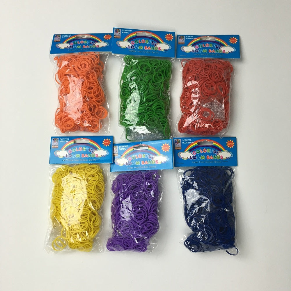 SET OF 3600 PCS SCENTED COLORS (RED, DARK BLUE, ORANGE, YELLOW, GREEN, PURPLE) DIY LOOM RUBBER BAND REFILLS