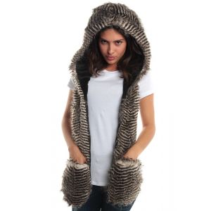 Night Owl Faux Fur Animal Hat Hood Winter Ski Snow Pet with Paws mitten 3 in 1