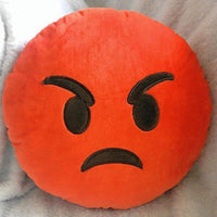 ORANGE ANGRY EMOTICON PLUSH PILLOW, 12" INCHES