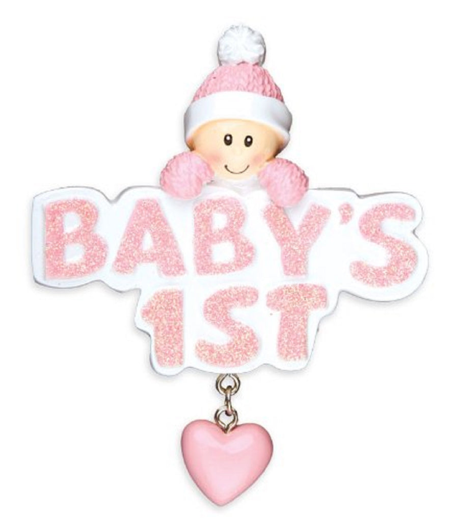 Baby's First Girl Personalized Christmas Tree Ornament Xmas Noel Pink Cap 1st