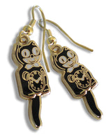 Classic Vintage Retro Kit-Cat Klock Black/Gold Earrings Clock Rolling Eyes Kitty