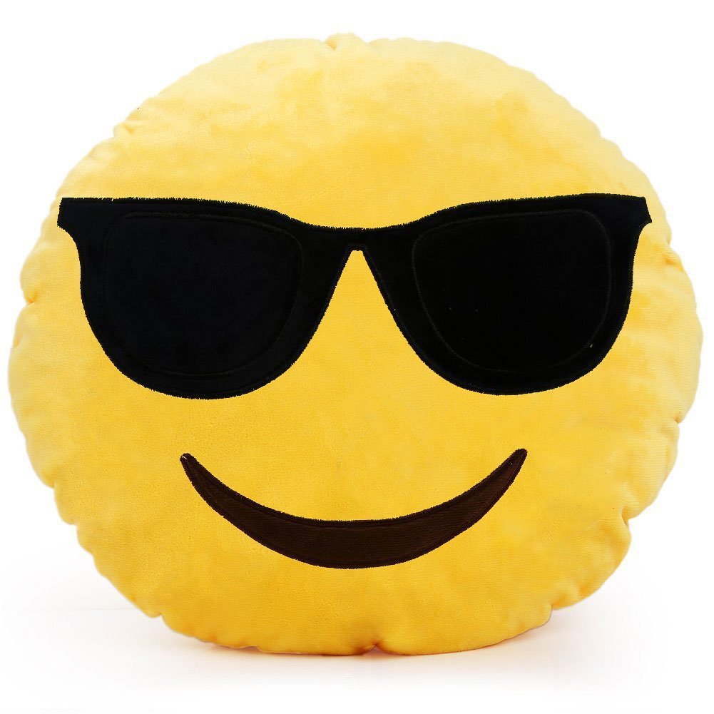 COOL EMOTICON PLUSH PILLOW, 12" INCHES