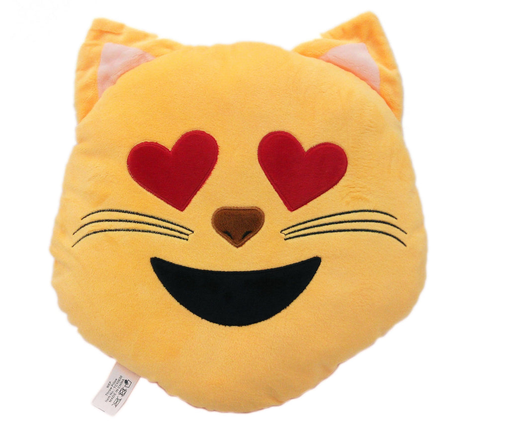 HEART EYE CAT EMOTICON PLUSH PILLOW, 12" INCHES