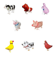 SET OF 8 FARM ANIMALS WALKING BALLOON PET CHICKEN BUNNY LAMB DUCK COW HORSE PIG