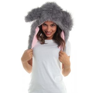 Gray Foxy Rabbit Faux Fur Animal Hat Hood Winter Snow Ski Warmer Pet Plush Cute!
