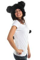 Black Funky Mouse Faux Fur Animal Hat Hood Winter Ski Miki Warmer Pet Plush Poms