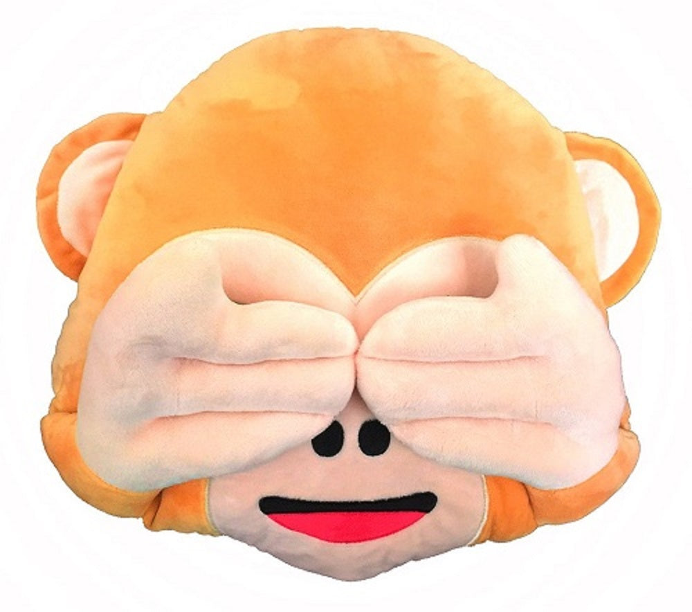 NO SEE MONKEY EMOTICON PLUSH PILLOW, 17" INCHES