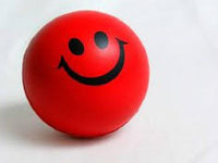 SMILE FACE EMOTICON SPLAT BALL (STRESS BALL, SQUEEZE BALL) RED