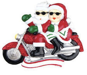 Santa Motorcycle Couple Personalized Christmas Tree Ornament Noel Mr. & Mrs. NEW