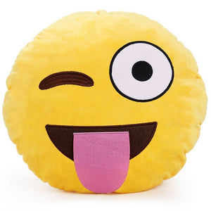 CRAZY WINK TONGUE OUT EMOTICON PLUSH PILLOW, 12" INCHES