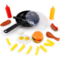 25 Piece Fast Food Playset Cooking Pan Spatula Cheeseburger Hotdog