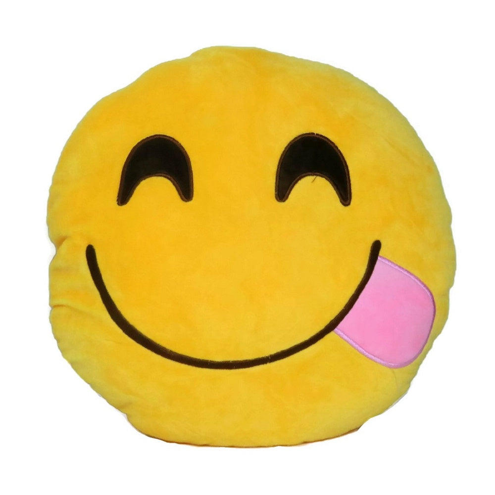 LICKING EMOTICON PLUSH PILLOW, 12" INCHES