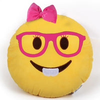 NERD GIRL EMOTICON PLUSH PLUSH PILLOW, 12" INCHES