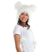 Smart White Mouse Faux Fur Animal Hat Hood Winter Ski Snow Pet Plush Poms Miki